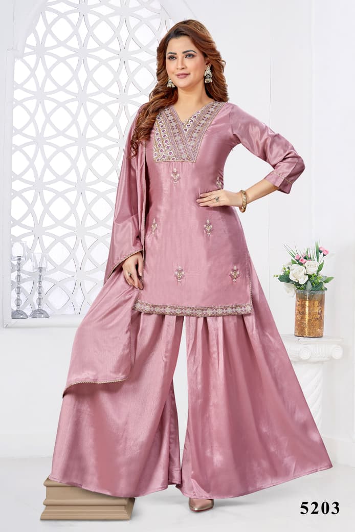 Shree Shanti Selection - Women's Dusty Pink Embroidered Sharara Set